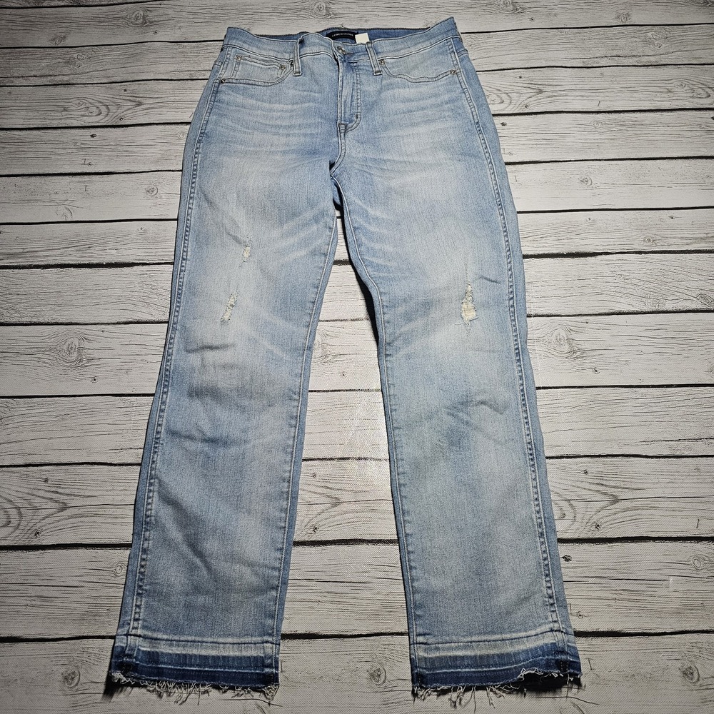 J. Crew Women's Classic Vintage Straight Leg Stretch Blue Denim Jeans 28 Raw Hem